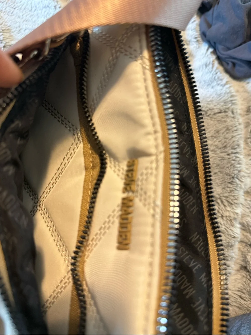 Steve Madden Quilted Cream Crossbody with extra Chain accent